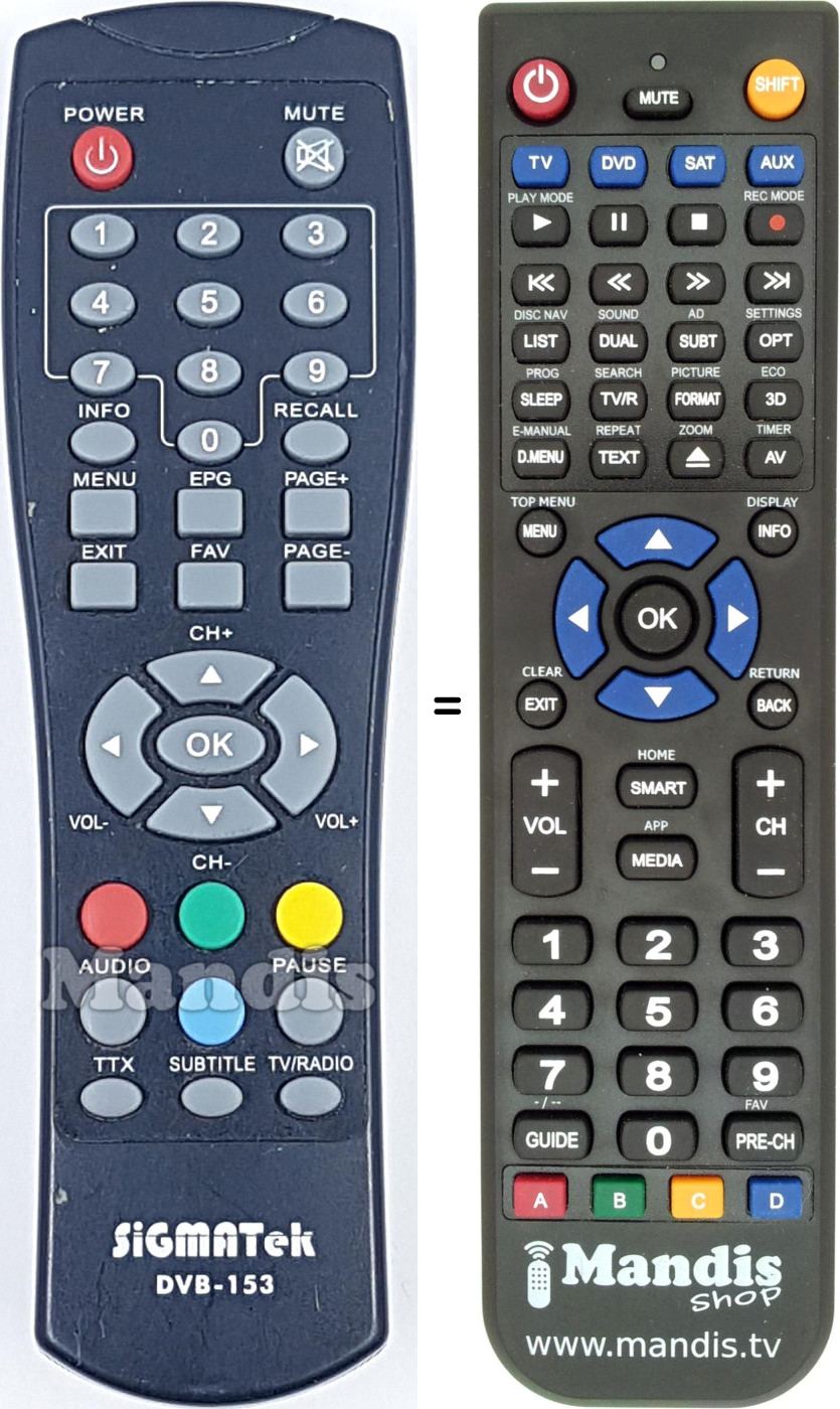 Télécommande équivalente Sigmatek-DVB153