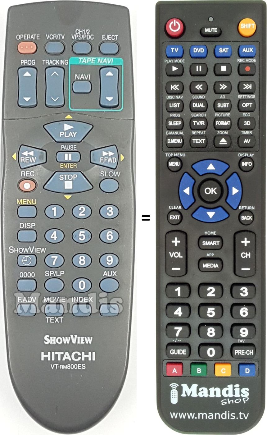 Replacement remote control Hitachi VT-RM 800 ES