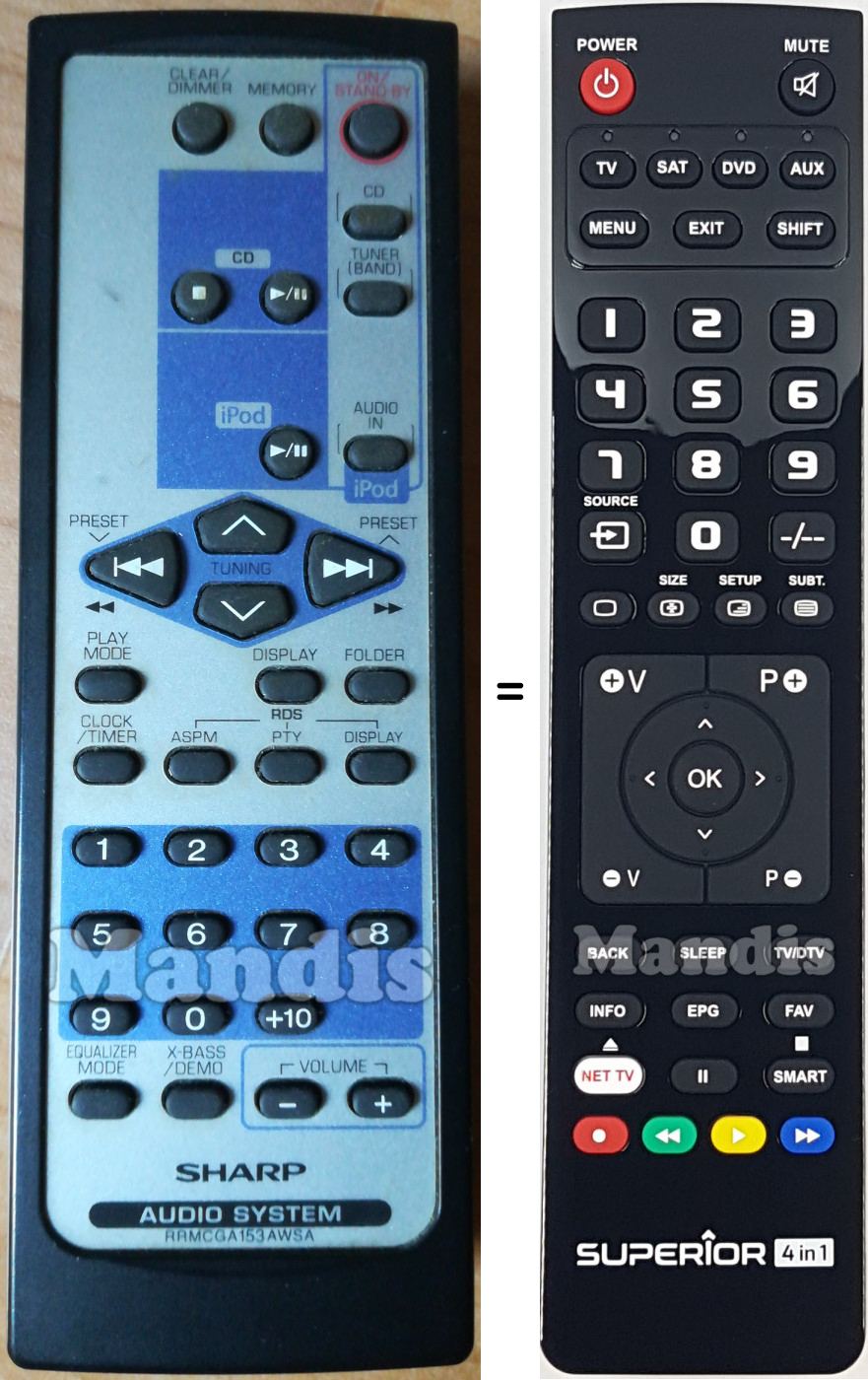 Replacement remote control Sharp XL-DK227NH