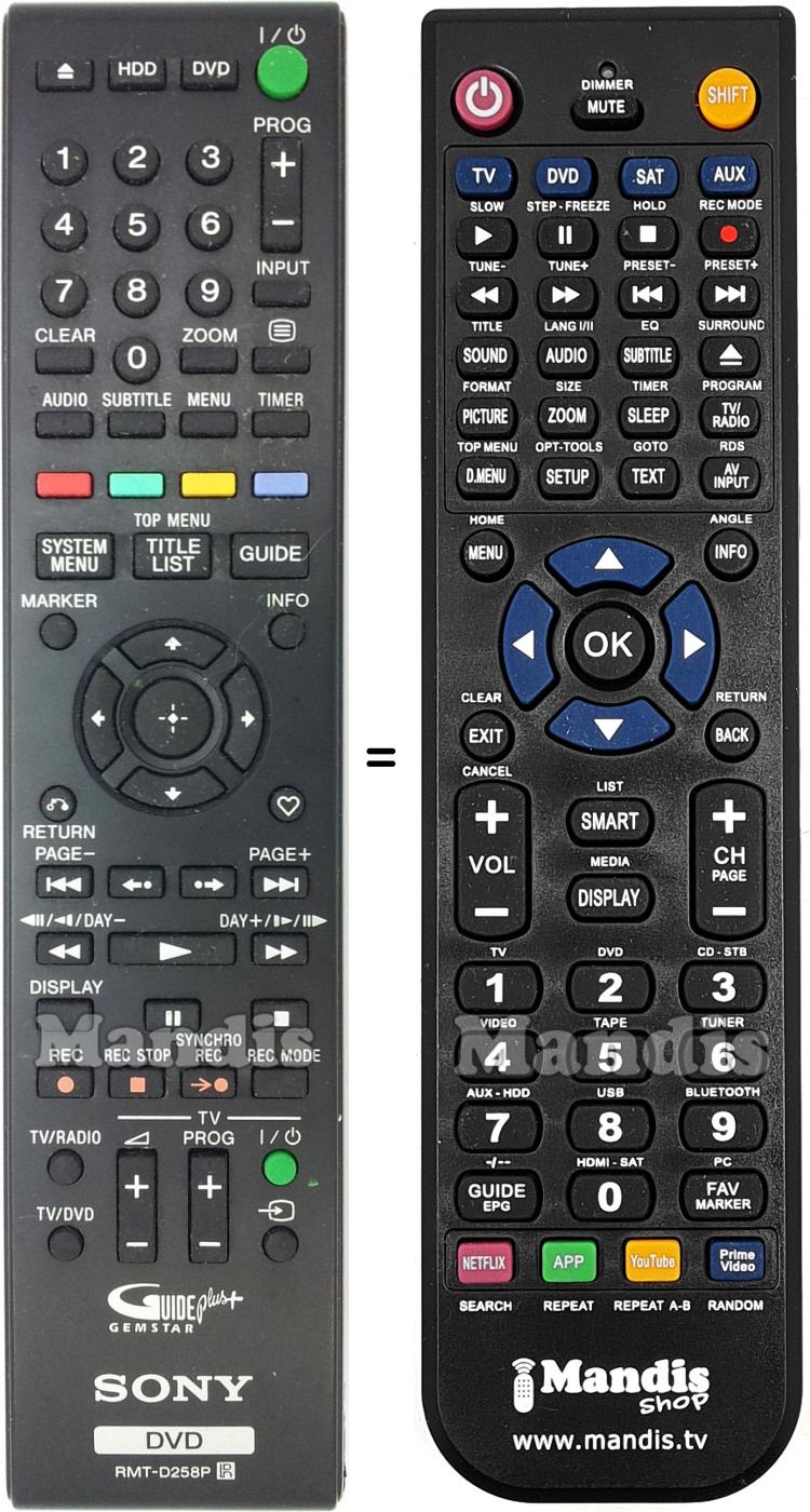Replacement remote control Sony RMT-D258P