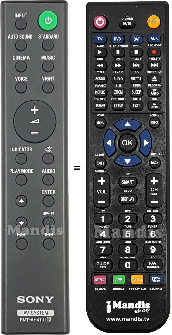 Télécommande équivalente Sony RMT-AH411U