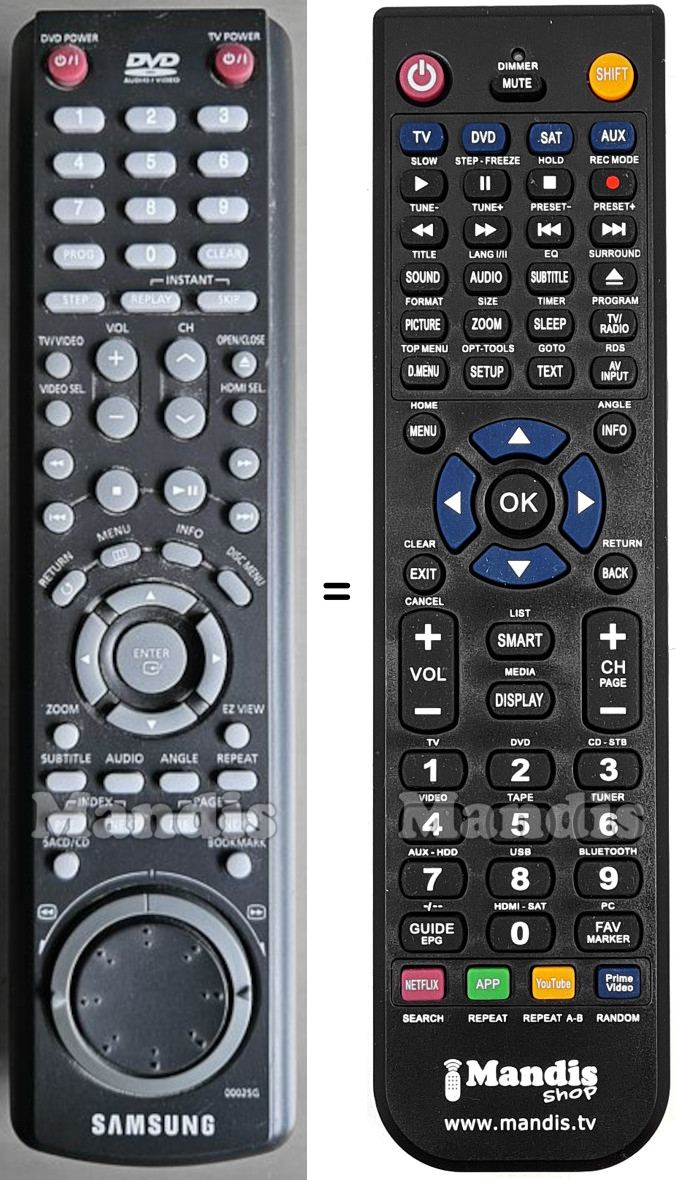 Télécommande équivalente Samsung 00025G