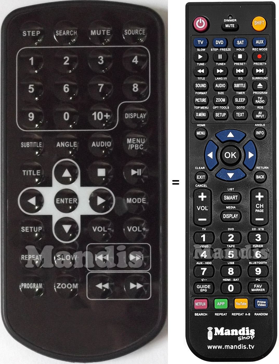 Replacement remote control Brandt Easy Player DVD Dual