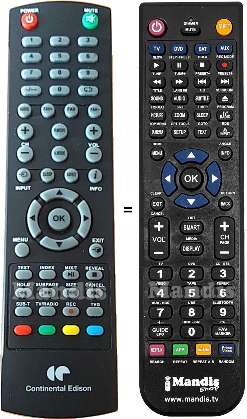 Télécommande équivalente Continental Edison CELED500119B7