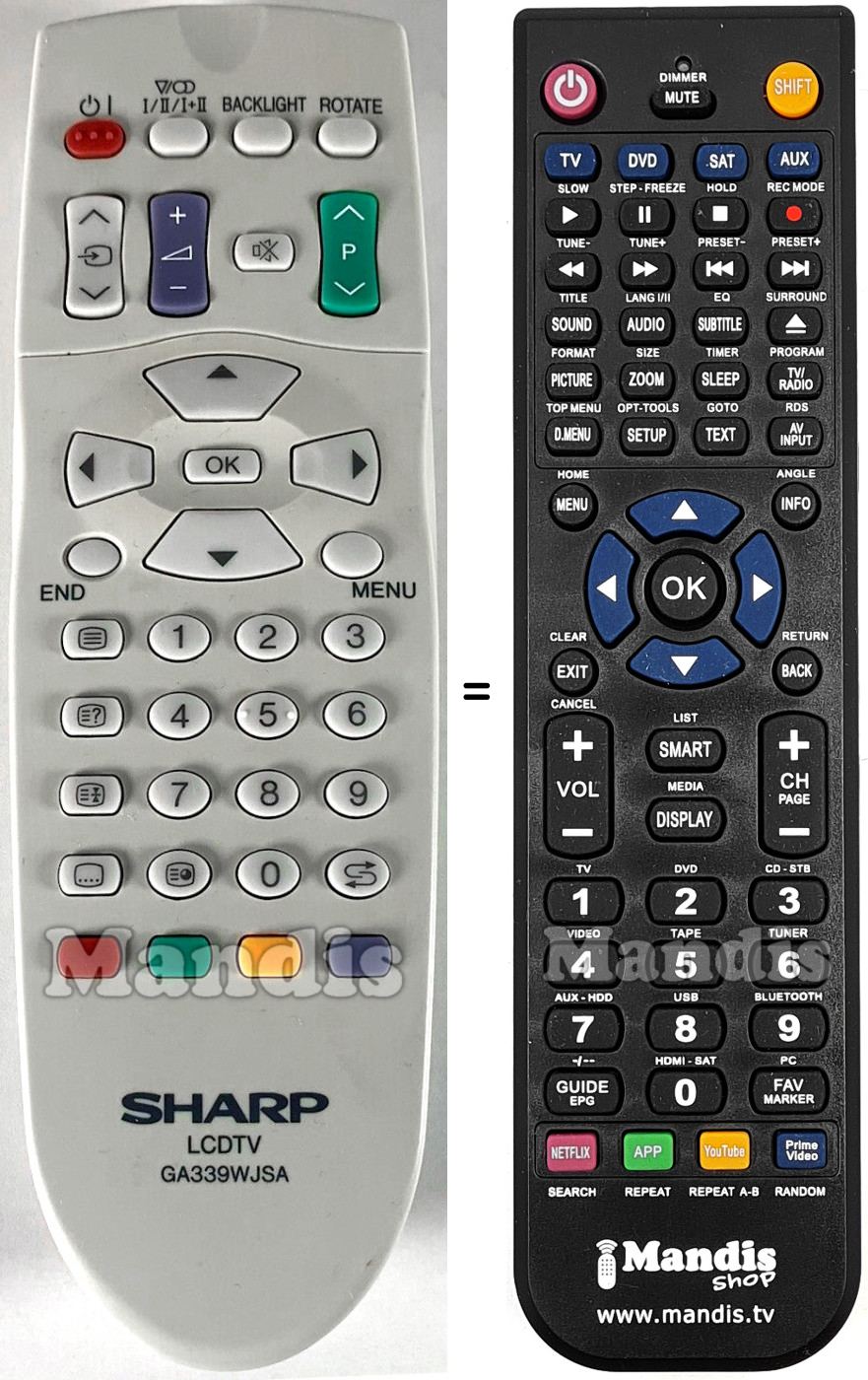 Télécommande équivalente Sharp GA339WJSA