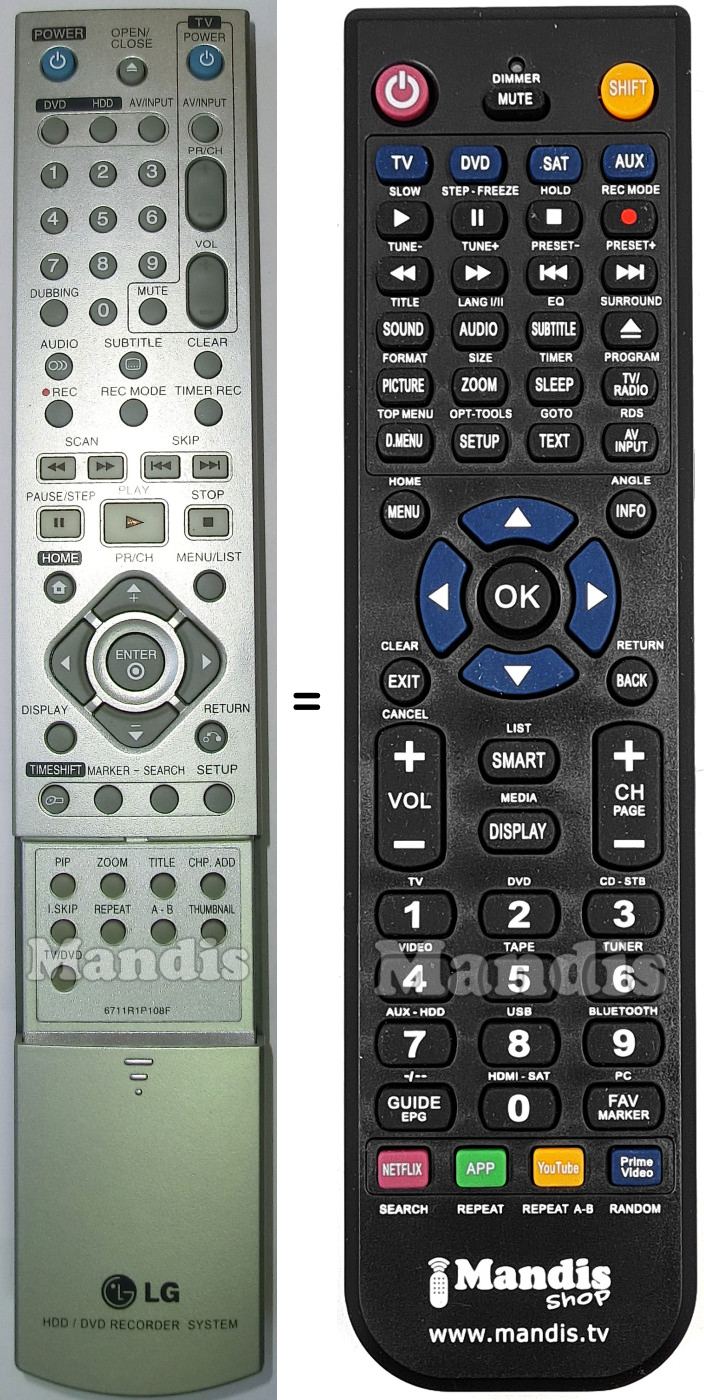 Replacement remote control LG 6711R1P108F