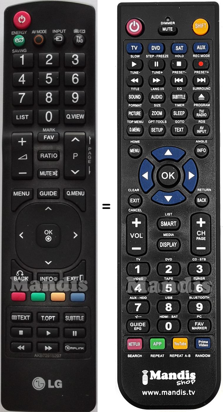 Télécommande équivalente LG AKB72915207