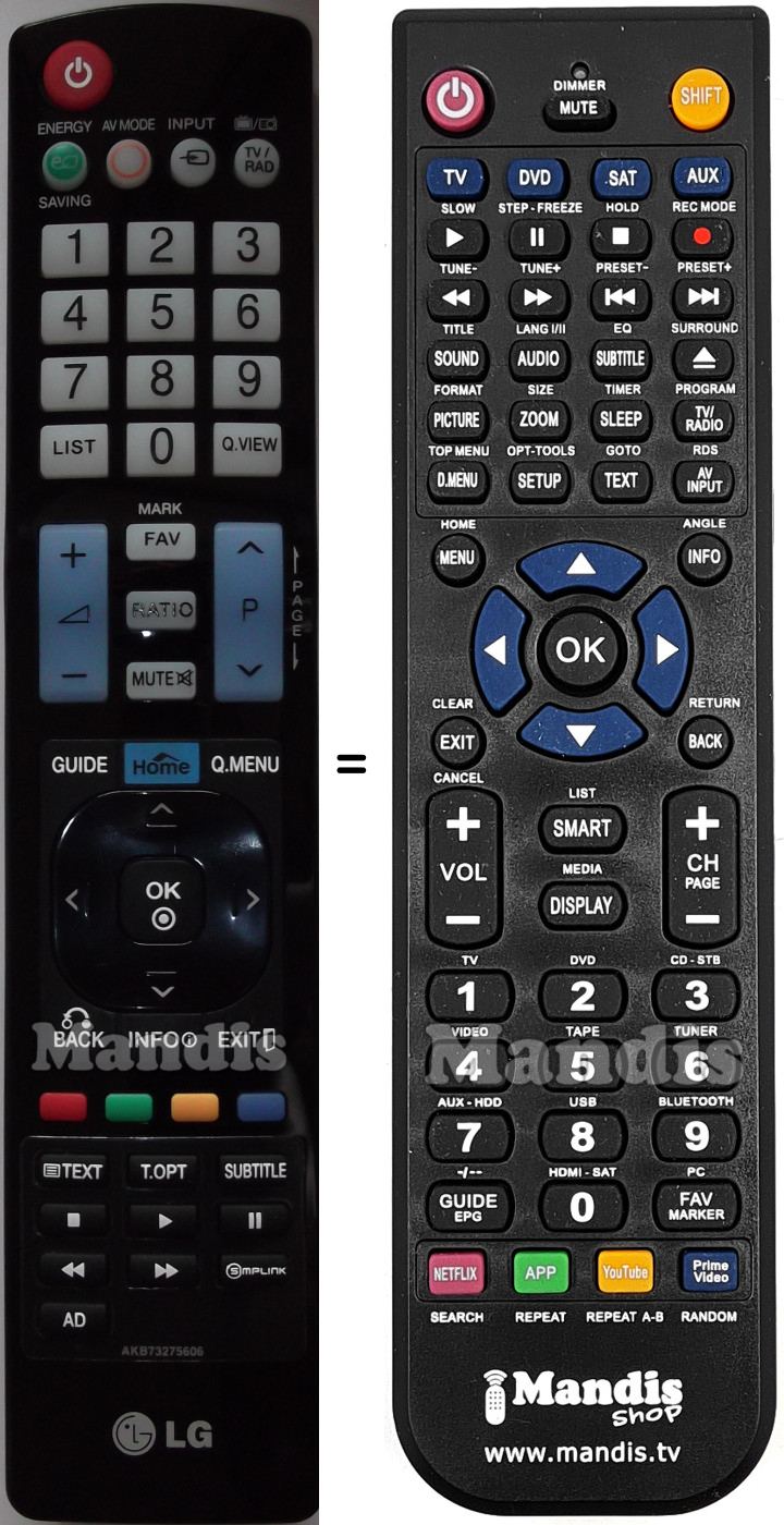 Télécommande équivalente LG AKB73275606