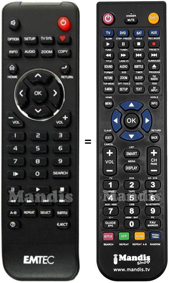 Replacement remote control Emtec MOVIE CUBE V 120 H