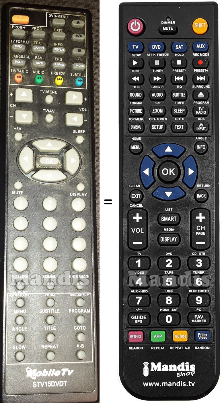 Replacement remote control MOBILE TV STV15DVDT