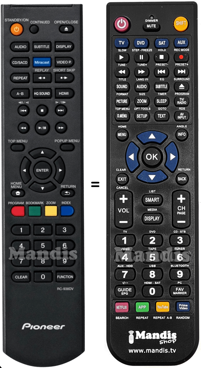 Télécommande équivalente Pioneer RC-938DV