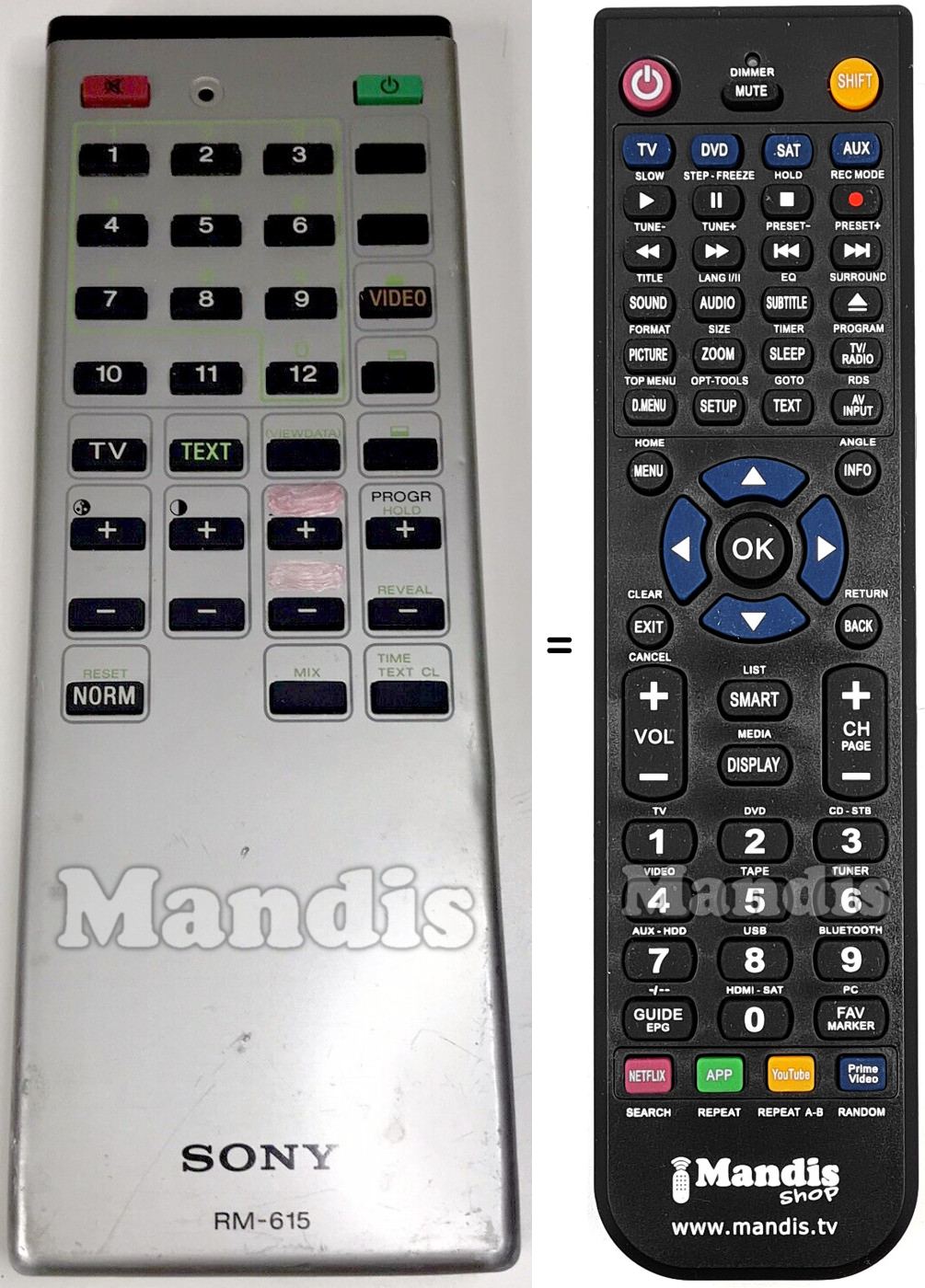 Télécommande équivalente Sony RM-615