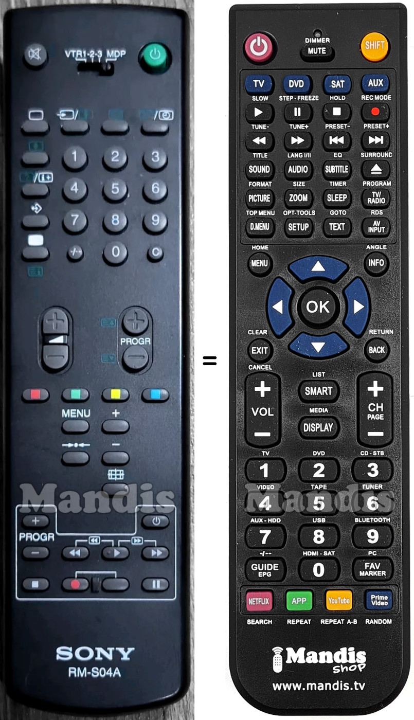 Télécommande équivalente Sony RM-S04A
