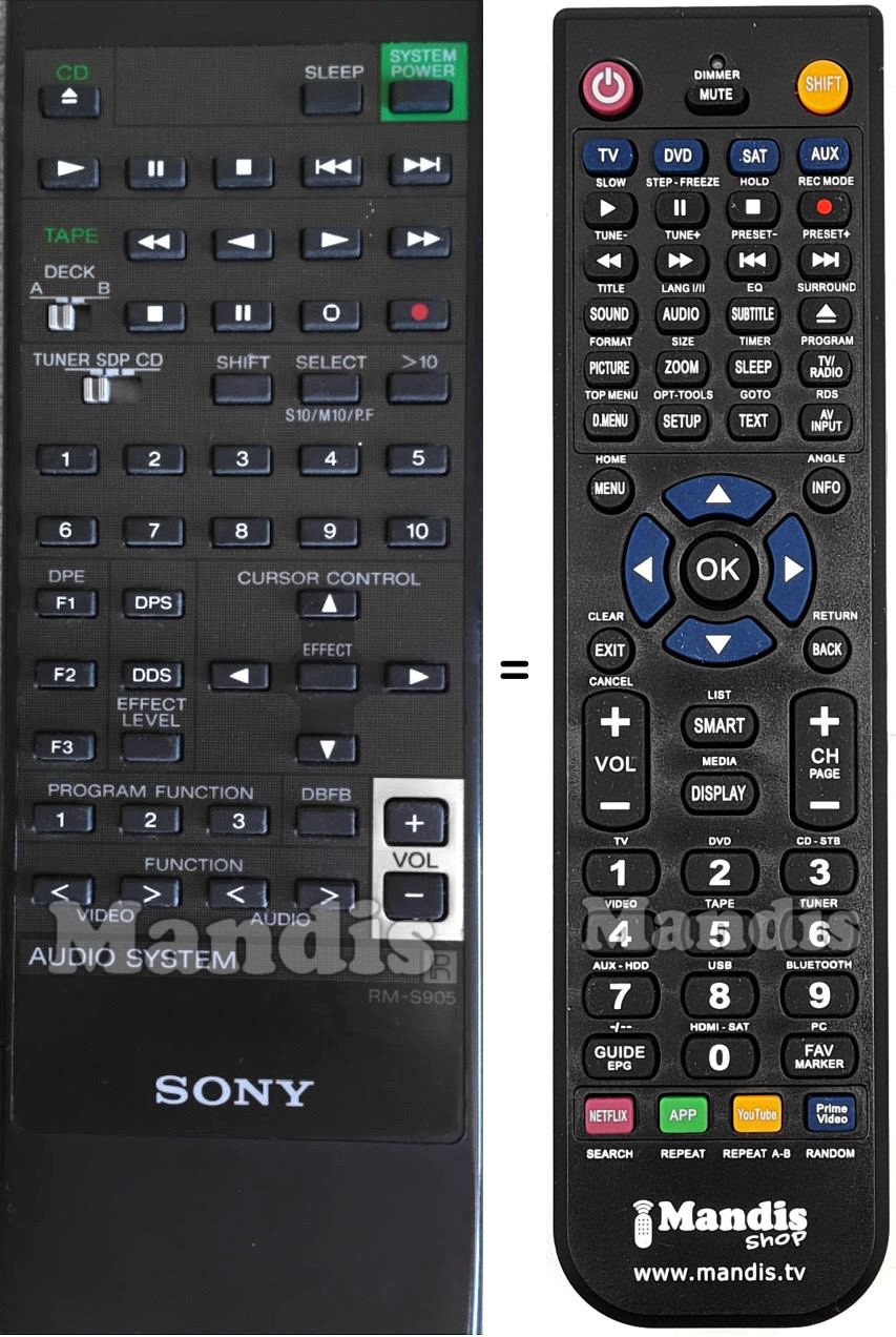 Télécommande équivalente Sony RM-S905