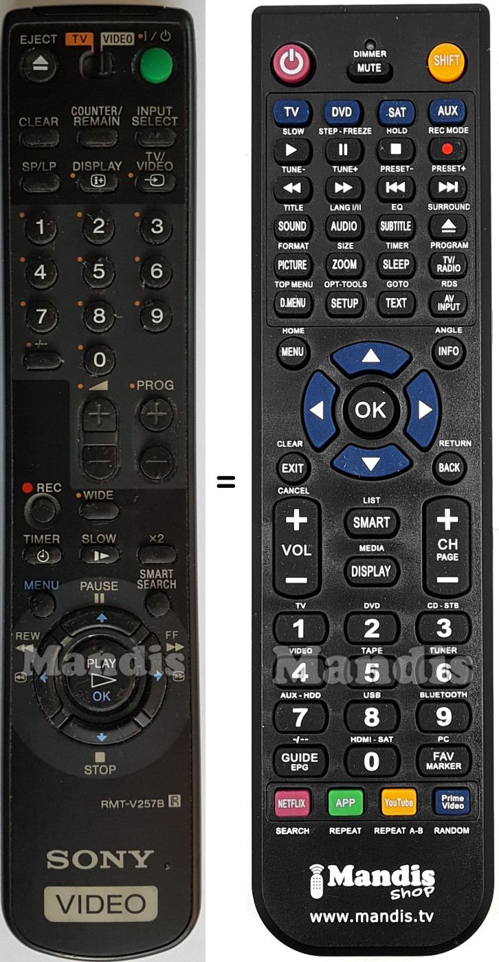 Télécommande équivalente Sony RMTV257B