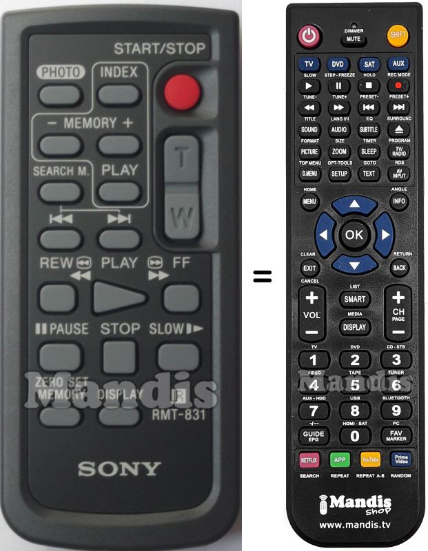 Télécommande équivalente Sony RMT831