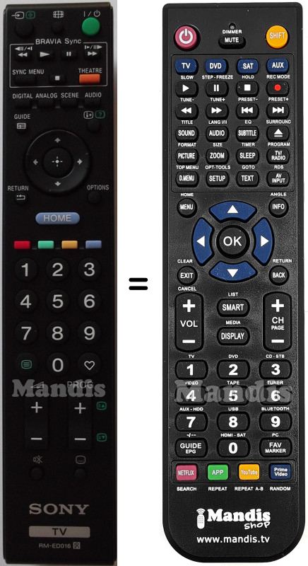 Télécommande équivalente Sony RM-ED016