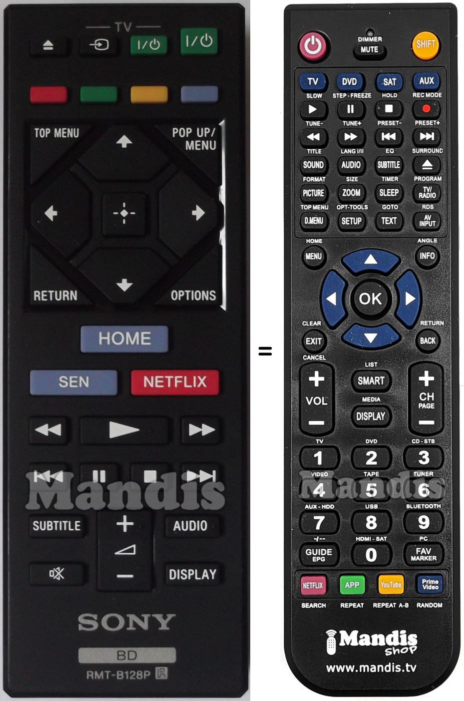 Télécommande équivalente Sony RMTB128P