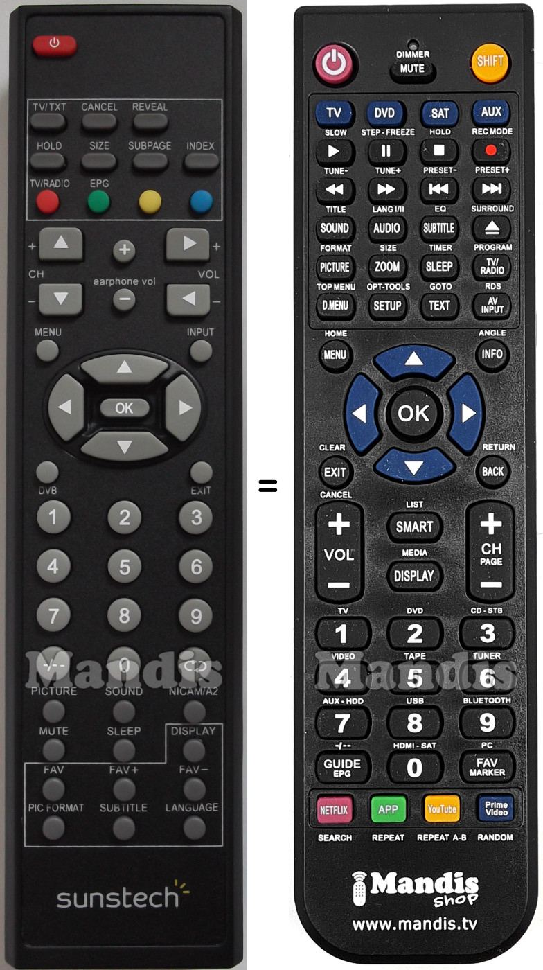 Télécommande équivalente Sunstech TLEI1955HDT