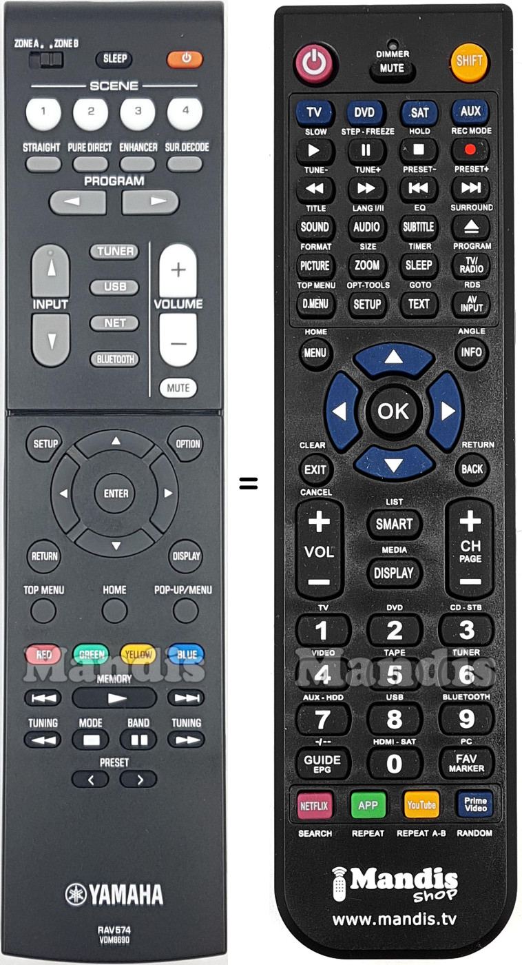 Télécommande équivalente Yamaha RAV574