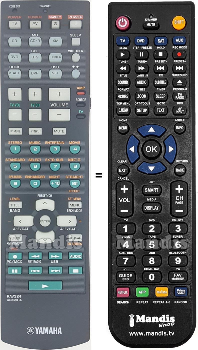 Télécommande équivalente Yamaha RAV324