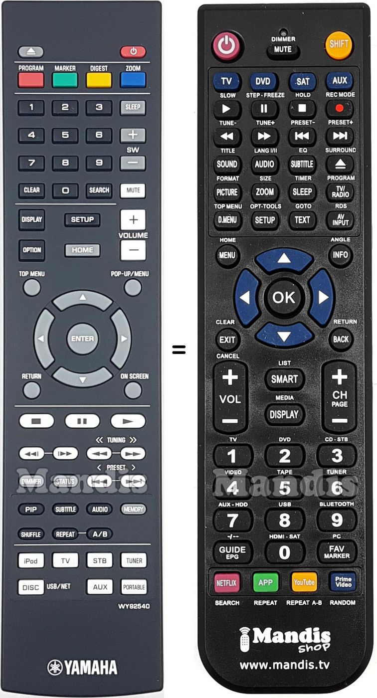 Télécommande équivalente Yamaha WY92540