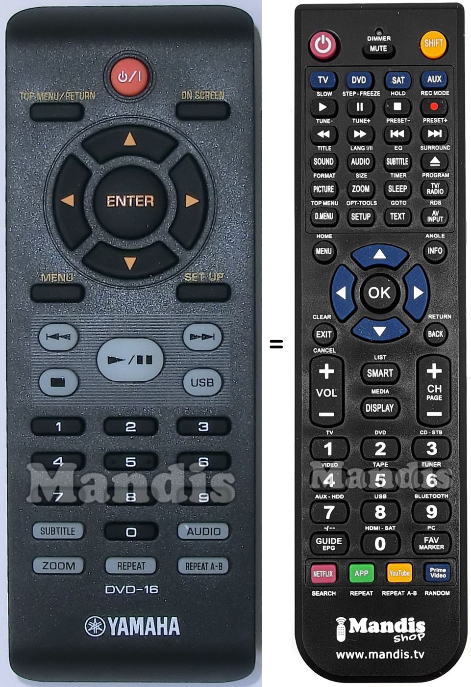 Replacement remote control Yamaha DVD-16