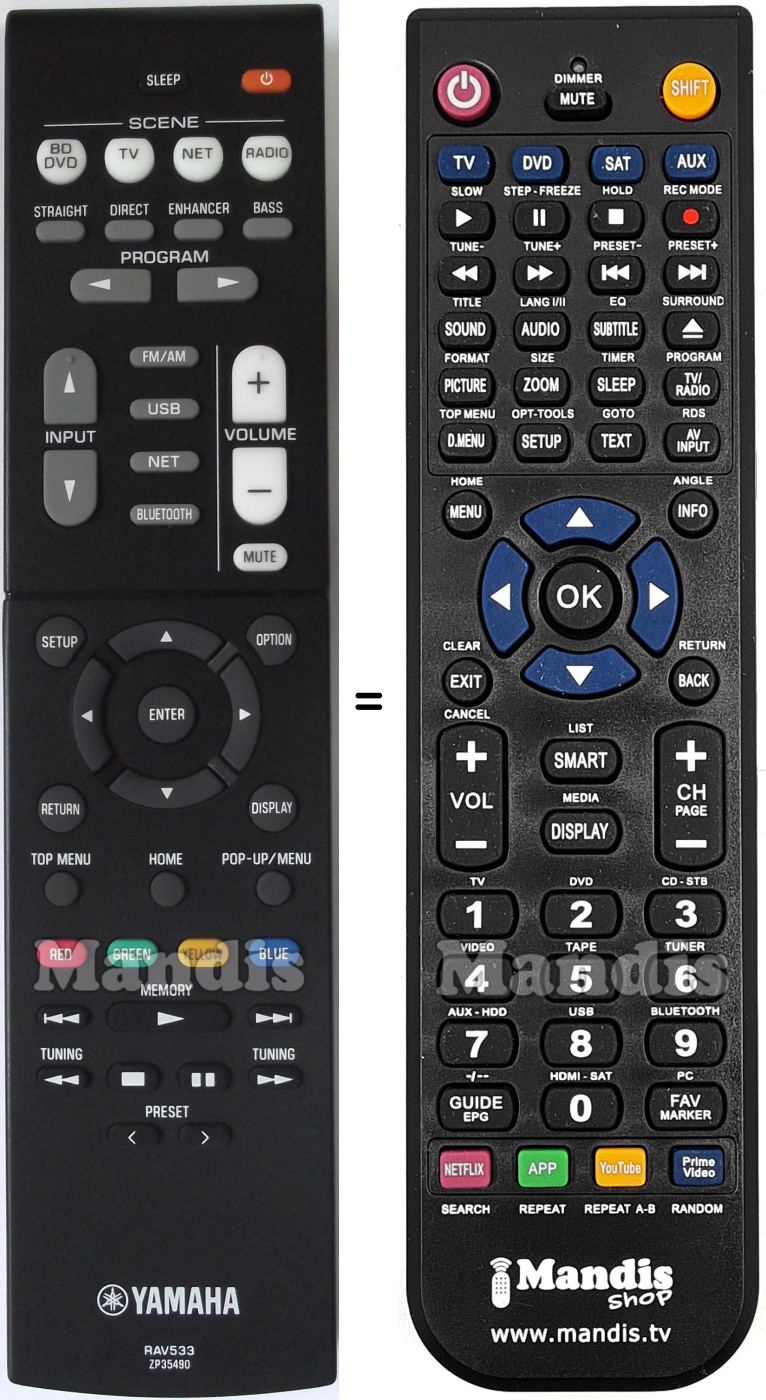 Télécommande équivalente Yamaha RAV533