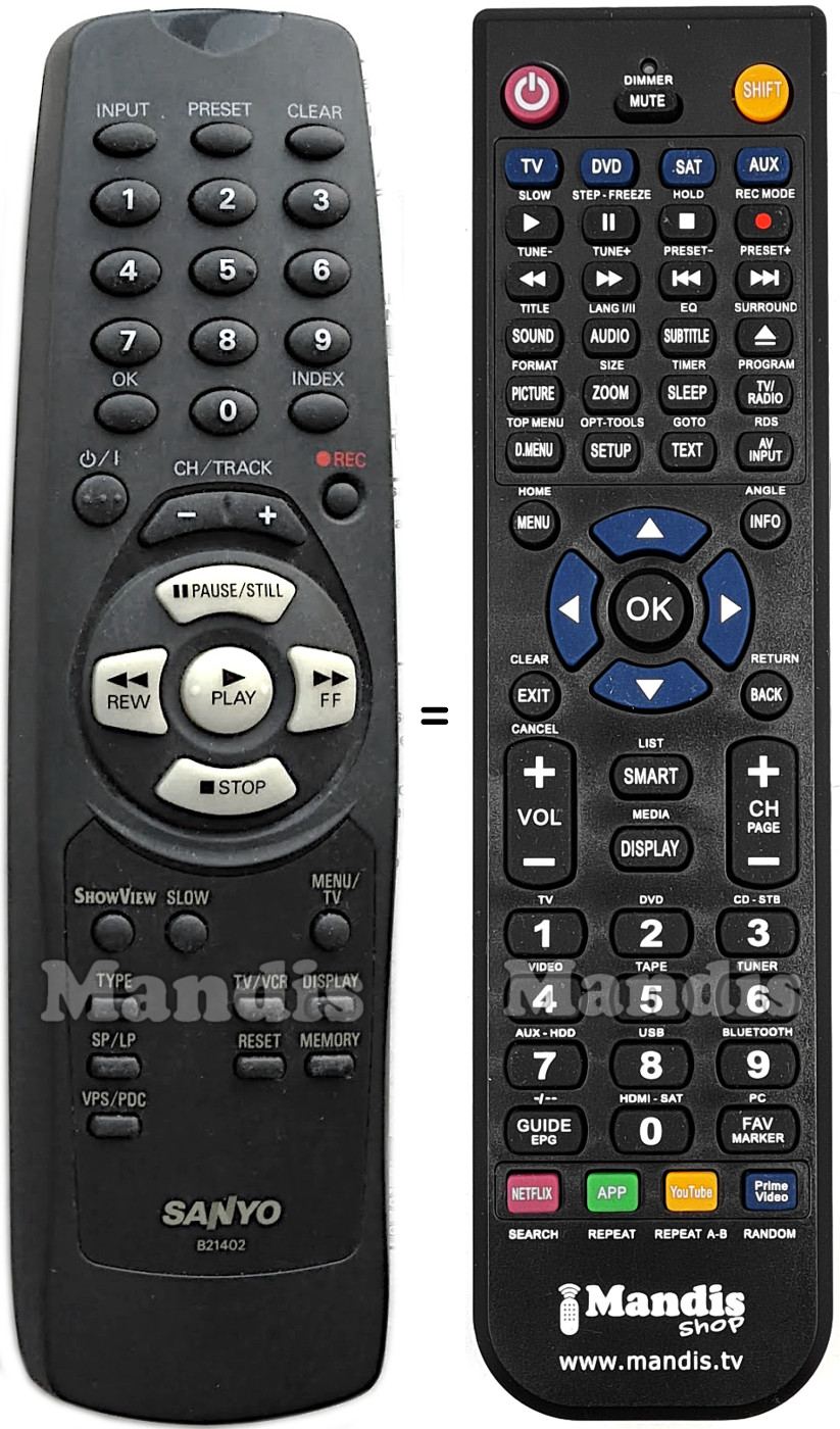 Télécommande équivalente Sanyo B21402