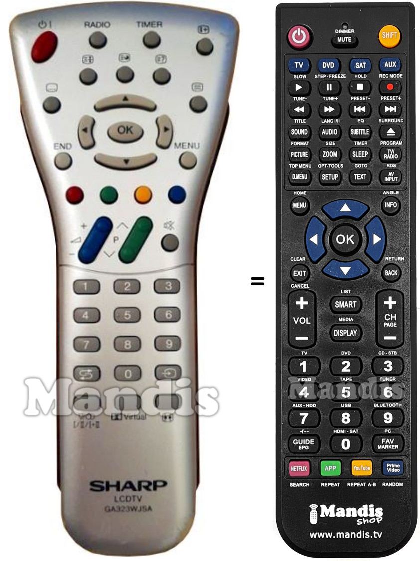 T&eacute;l&eacute;commande &eacute;quivalente Sharp GA 323 WJSA