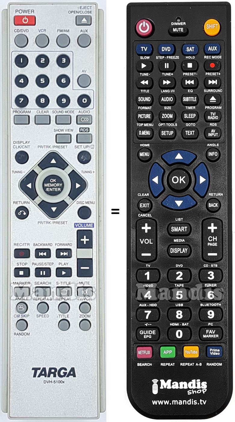 Replacement remote control Targa DVH5100X