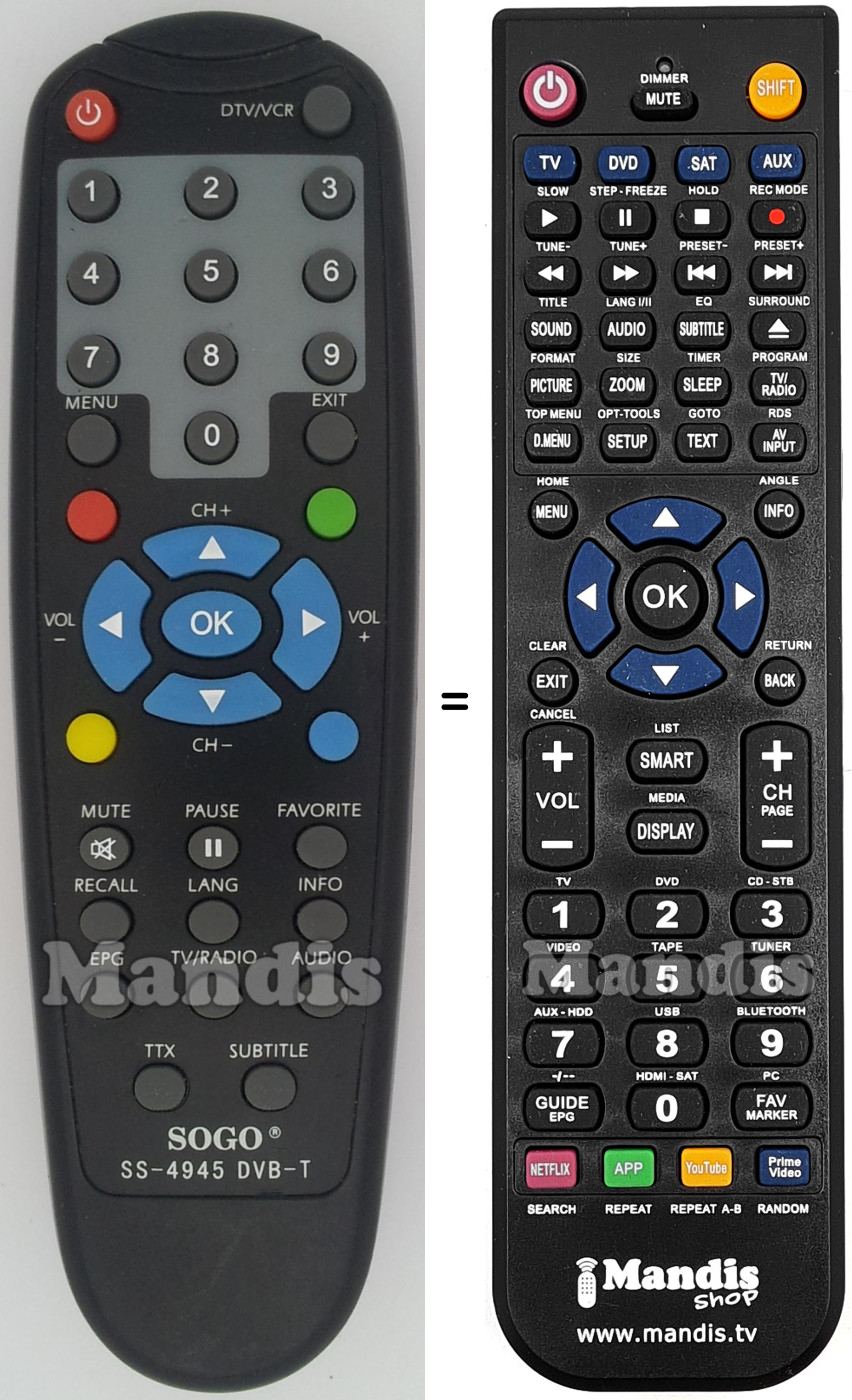 Replacement remote control Sogo SS-4945DVB-T