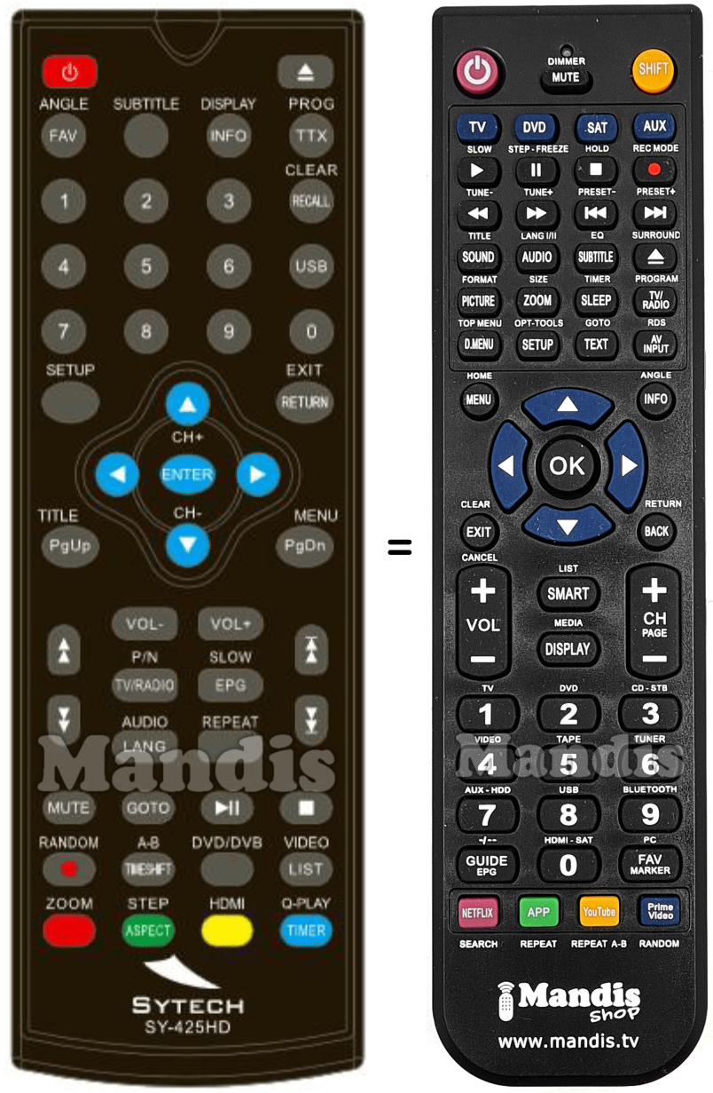 Télécommande équivalente SYTECH SY-425HD