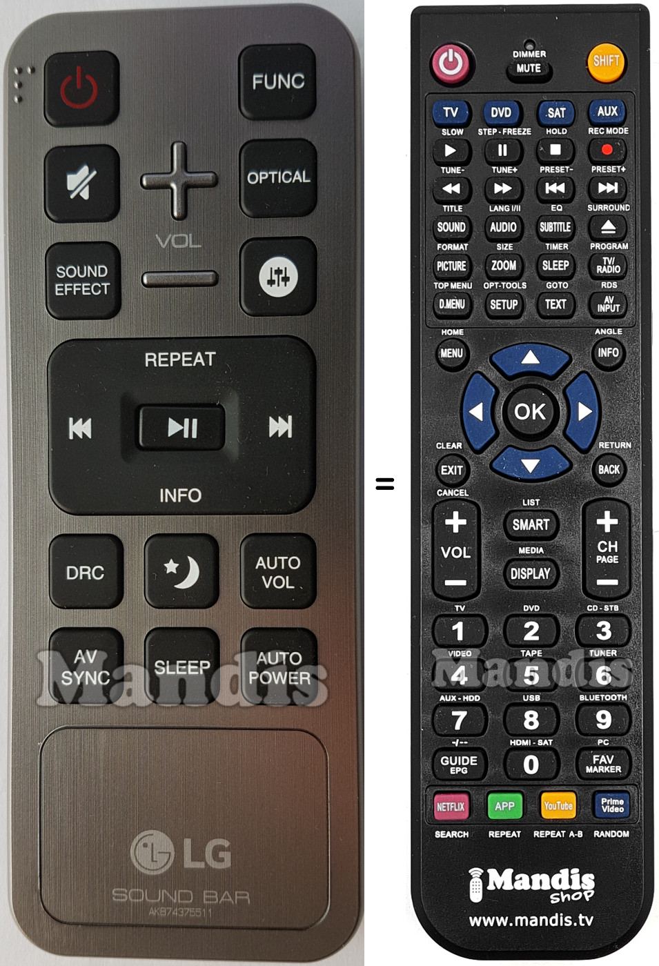Télécommande équivalente LG HVS50468