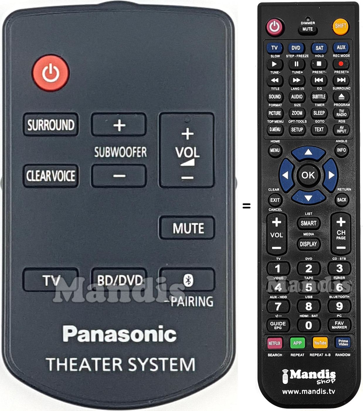 Télécommande équivalente Panasonic HVS50245
