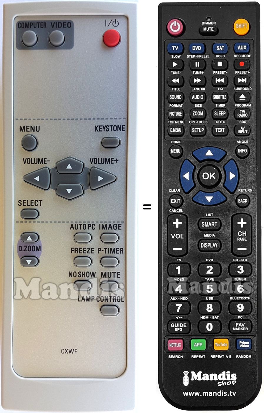 Télécommande équivalente Sanyo PLC-SU70