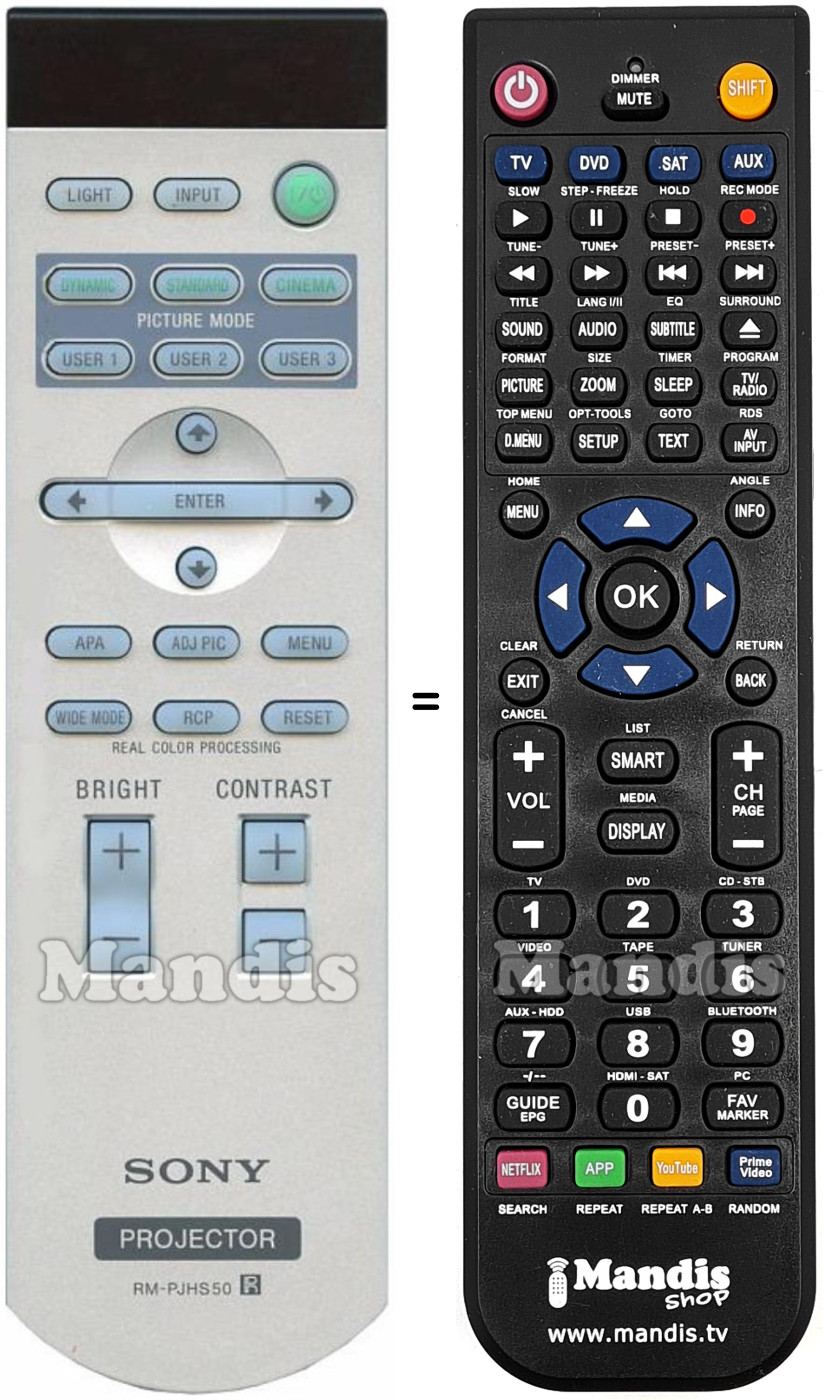 Télécommande équivalente Sony RM-PJHS50