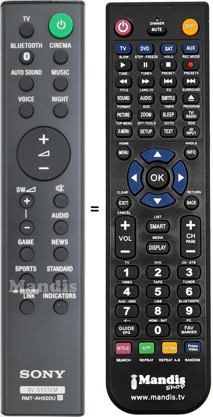 Gleichwertige Fernbedienung Sony RMT-AH500U