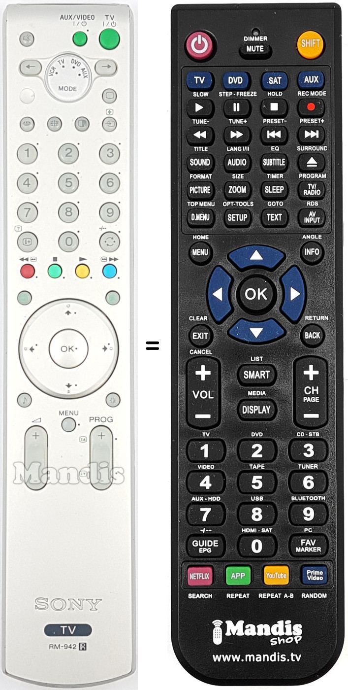 Télécommande équivalente Sony RM-942