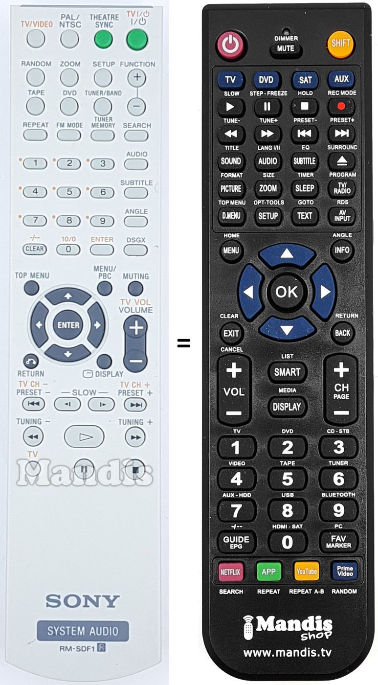 Télécommande équivalente Sony RM-SDF1