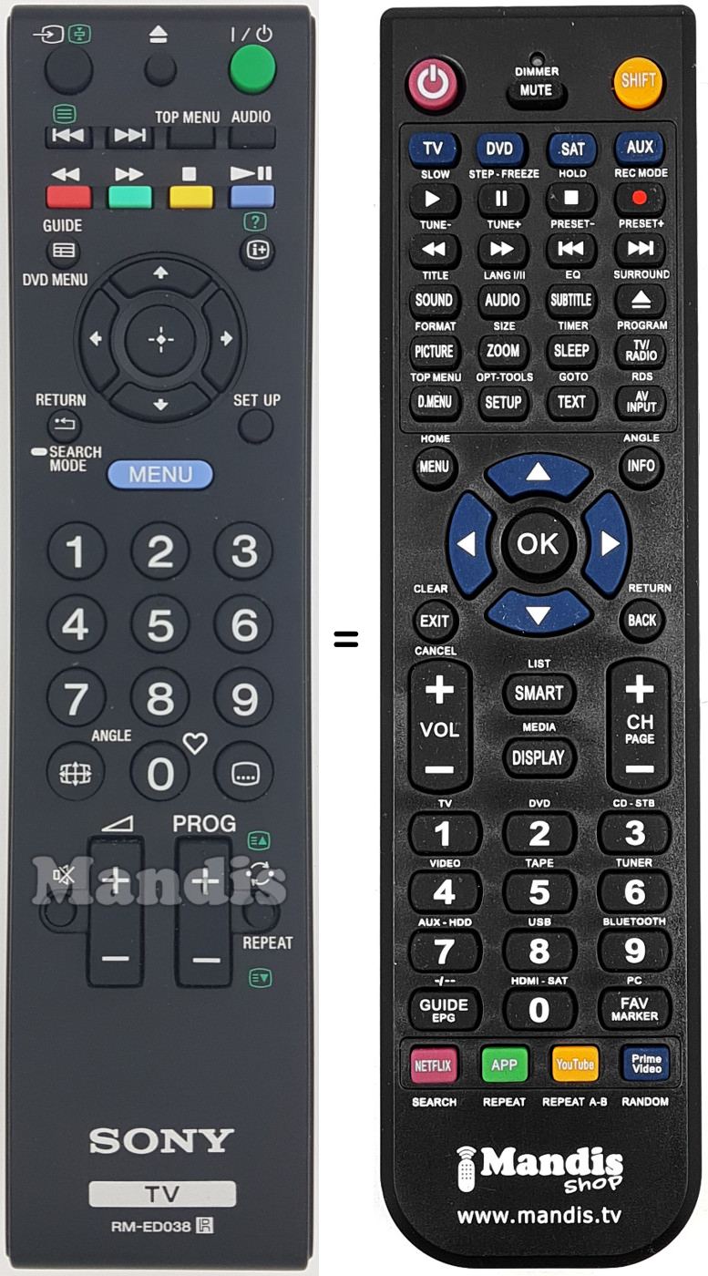 Gleichwertige Fernbedienung Sony RMED038