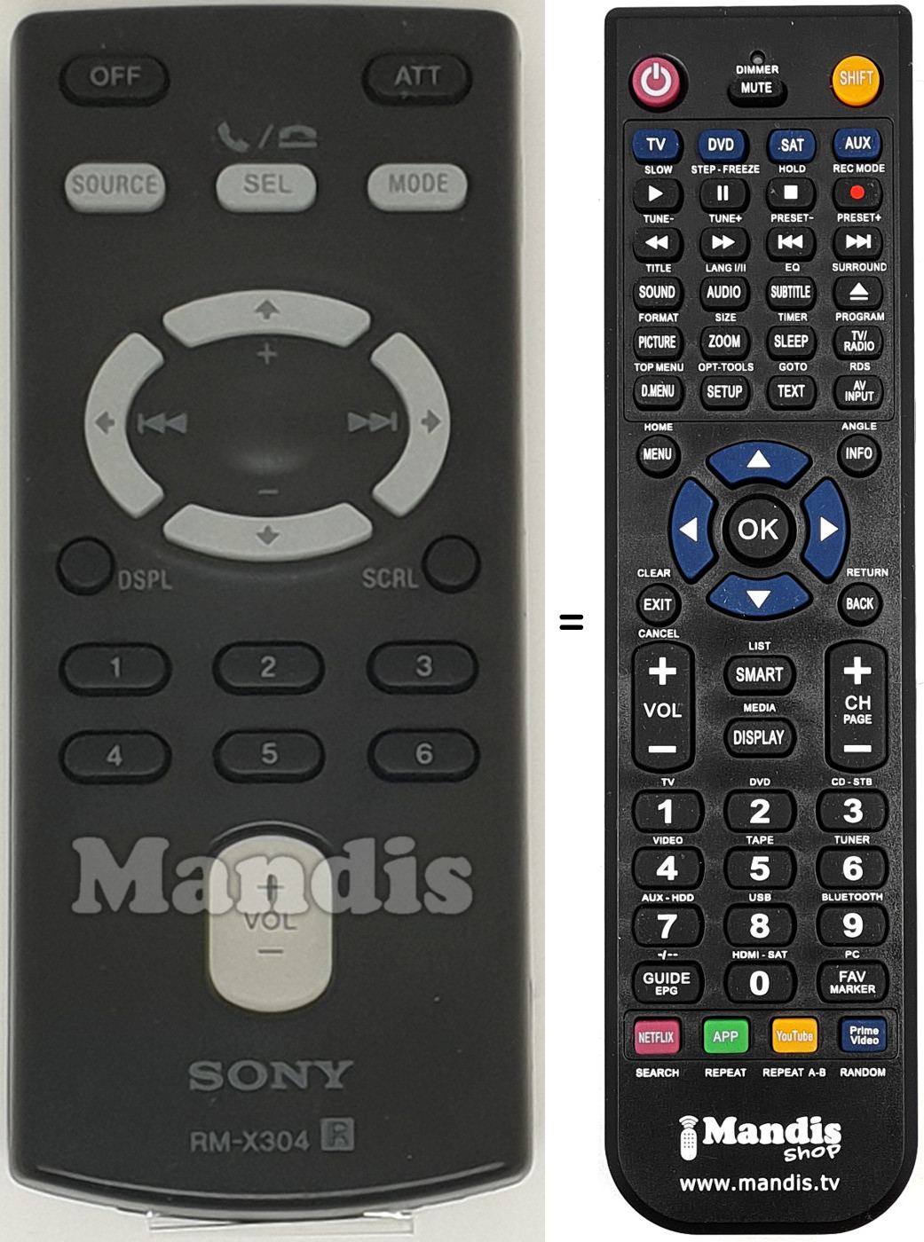 Télécommande équivalente RM-X 304
