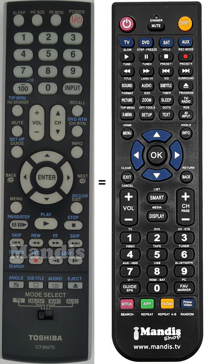 Télécommande équivalente Toshiba CT90275