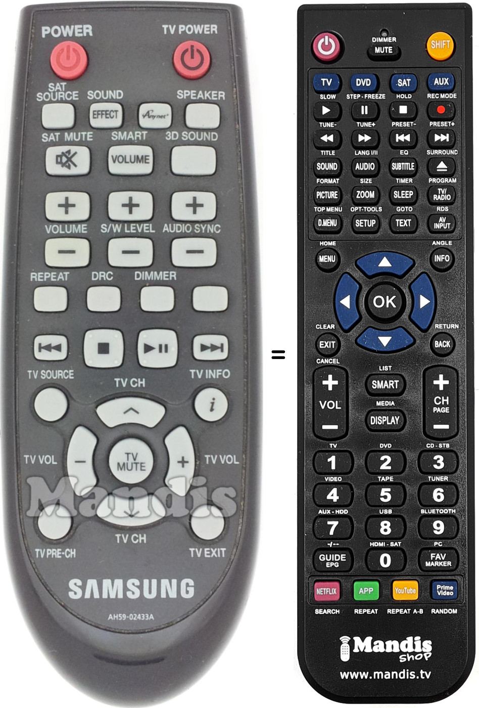 Télécommande équivalente Samsung AH59-02433A