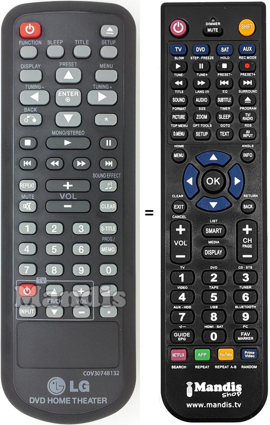 Télécommande équivalente LG COV30748132