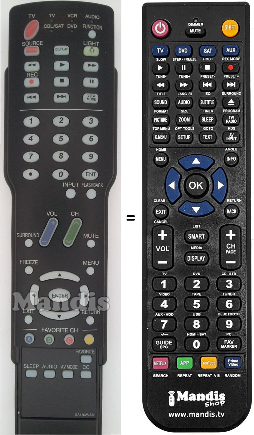 Télécommande équivalente Sharp GA416WJSB