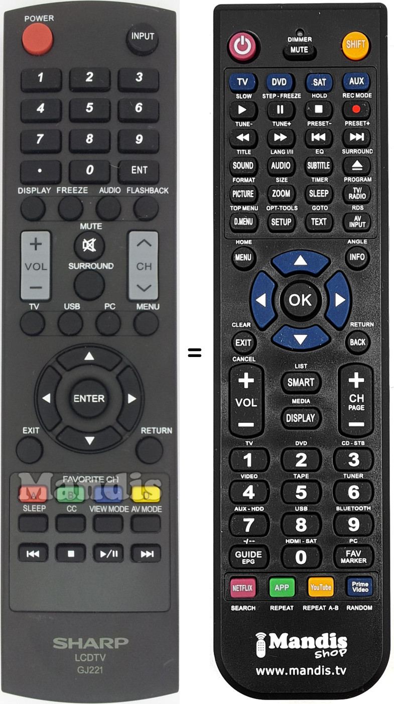 Télécommande équivalente Sharp GJ221