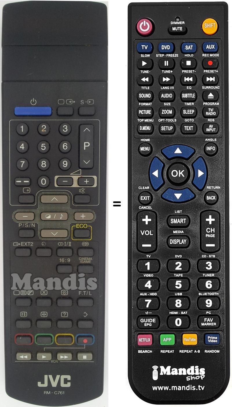 Gleichwertige Fernbedienung JVC RM-C 761