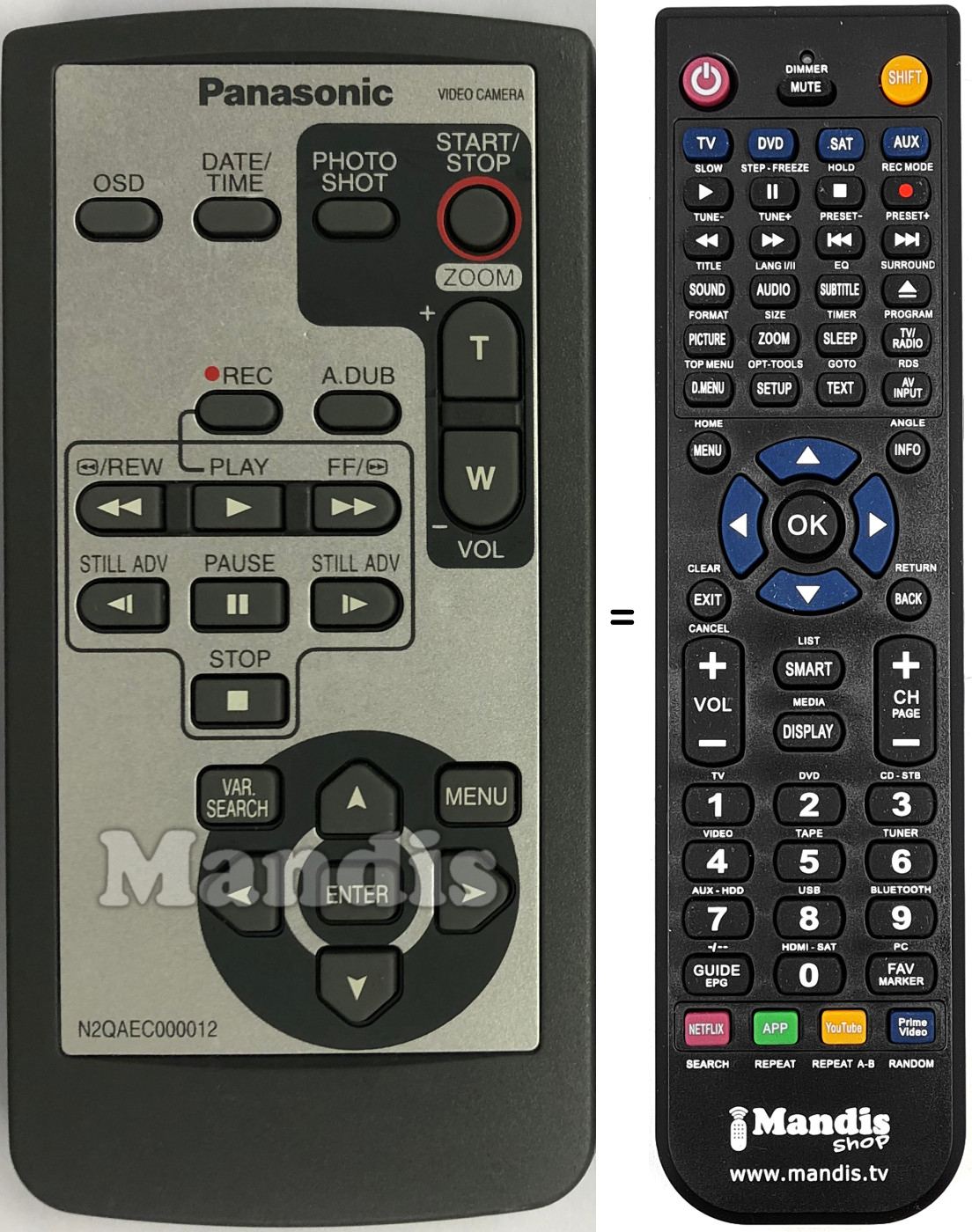 Gleichwertige Fernbedienung Panasonic N2QAEC000012