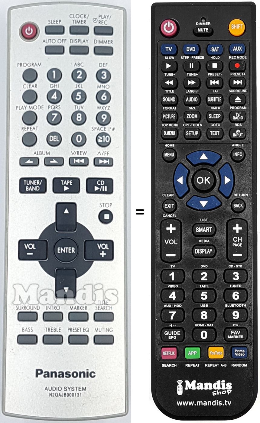 Gleichwertige Fernbedienung Panasonic N2QAJB000131